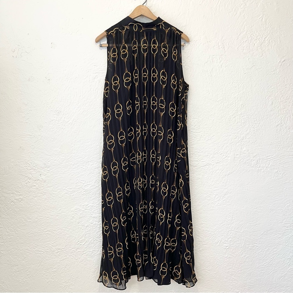 Banana Republic Dress Midi Pleated Black Horsebit Chain Print Medium M